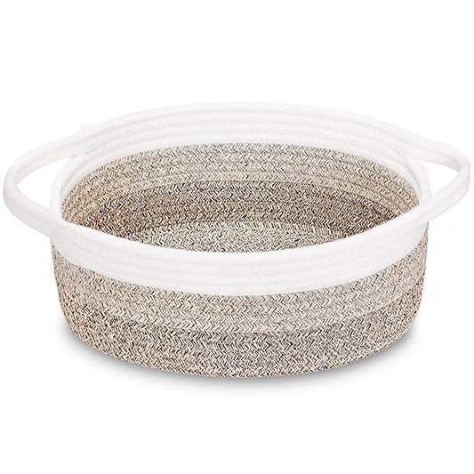 ABenkle Small Basket with Handles - Decorative Durable Rope Woven Storage Bin Shelf Storage Organizer Cube, Easter Baby Gift Basket, 12"x8"x5"