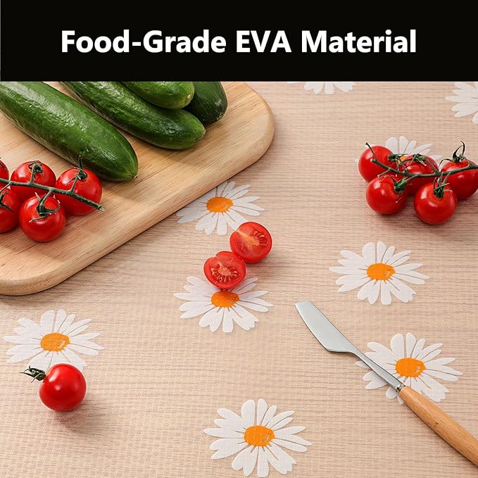 INNOLITES Shelf Liners for Kitchen Cabinets – Drawer Liner Waterproof & Oil-Proof, Non-Adhesive EVA with Floral Pattern – Durable Washable, Easy to Clean (Clean Daisy, 17.5" x 197")