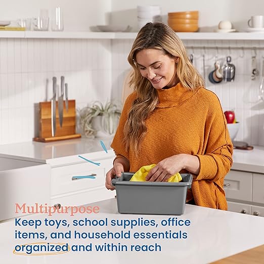 ECR4Kids Scoop Front Storage Bin, Multipurpose Organization, Dark Grey, 15-Piece