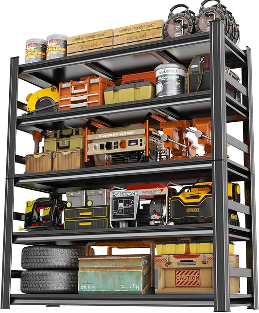 PRESTELION 48" W Garage Shelving 3000Lbs Storage Shelves Heavy Duty 5 Tier Adjustable Metal Shelving Unit Garage Shelves for Basement, Warehouse, Commercial 47.3" W X 18" DX78 H, Black