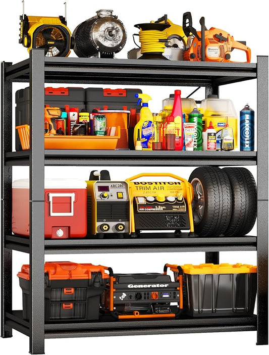 63''H Garage Storage Shelves Heavy Duty Garage Shelving Units, 2400 LBS Steel Industrial Shelving, Adjustable 4-Tier Metal Utility Shelf Organizer for Warehouse, Basement, Black (63''Hx46''Wx18''D)