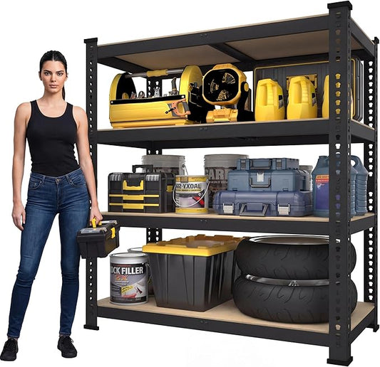PrimeZone 40" W x 20" D x 59" H Heavy Duty Storage Shelves, 4 Tier Adjustable Garage Shelving Unit, Metal Organizer Shelf Utility Rack for Warehouse Pantry Closet Kitchen, Black
