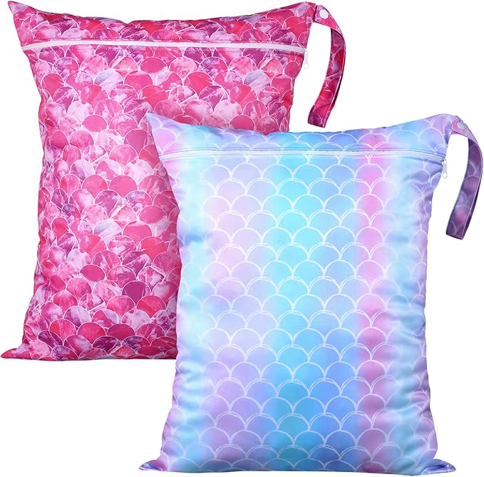 Shappy 2 Pack Large Travel Laundry Bags, Large Wet Dry Waterproof Dirty Clothes Bag for Suitcase, Swimsuit Beach Gym College Dorm Wet Bag(Mermaid Style)