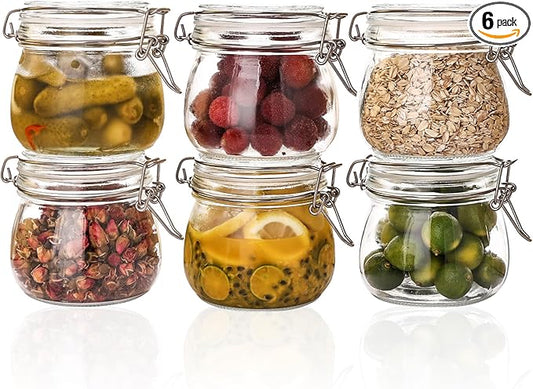 6 Pack 17oz Mason Glass Jars with Clamp Lids, Large Clear Airtight Food Storage Containers, Glass Canisters for Coffee, Sugar, Flour, Pasta, Spices, BPA-Free