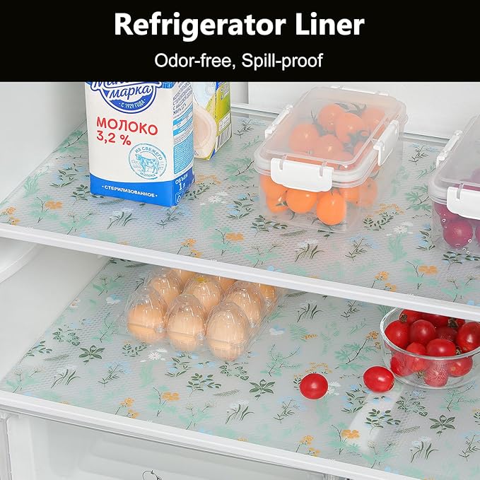 INNOLITES Shelf Liners for Kitchen Cabinets – Drawer Liner Waterproof & Oil-Proof, Non-Adhesive EVA with Floral Pattern – Durable Washable, Easy to Cut (Sage Green, 17.5" x 360")