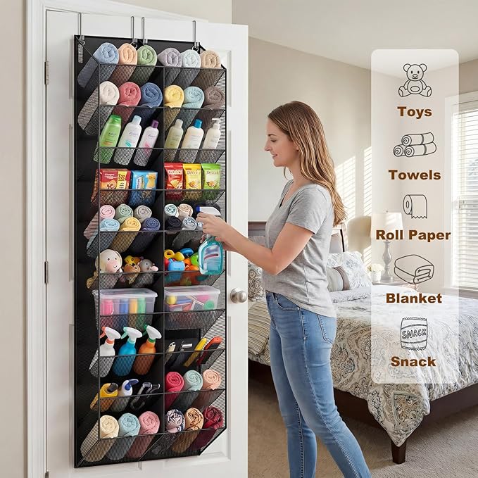 UVIAHOMI 30 Pairs Over the Door Shoe Organizer, Breathable Mesh Pocket Hanging Shoe Storage for Closet, 10-Tier Door Shoes Rack, Handing Shoes Holder Fit All the Family's Sneakers, Boots, Heels, Black