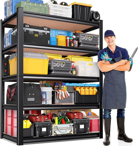 71"H-35"W-15.7"D Garage Shelving-2050LBS 5 Tier Storage Shelves,Adjustable Heavy Duty Metal Shelving Unit and Storage Large Rack,Utility Steel Shelf For Shop Warehouse Industrial Pantry Basement Black