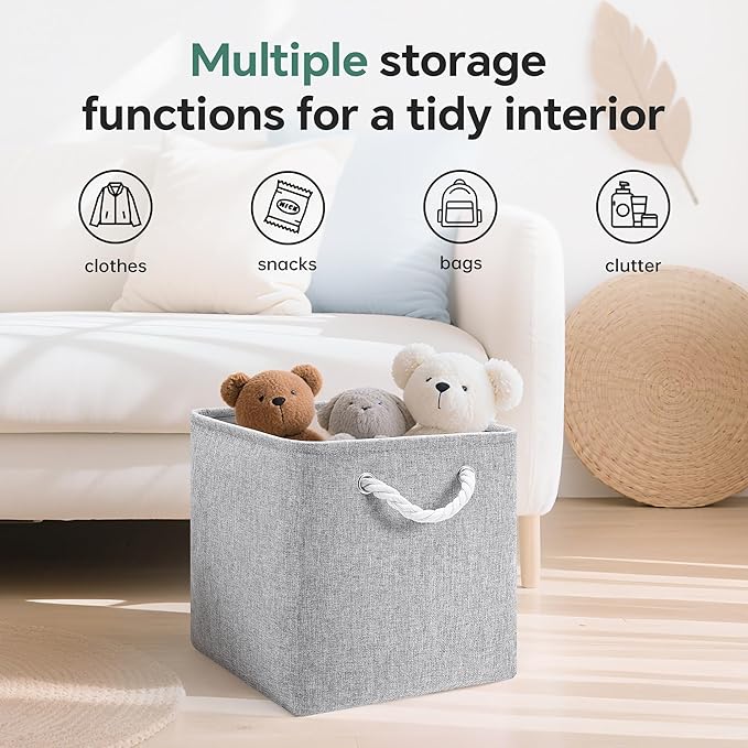 ECDYQXVU 13x13 Inch Cube Storage Bins with Reinforced Bottom Cardboard, 6 Pack Large Foldable Fabric Storage Cubes with Handles for Shelf, Closet, Laundry Organization (Grey)