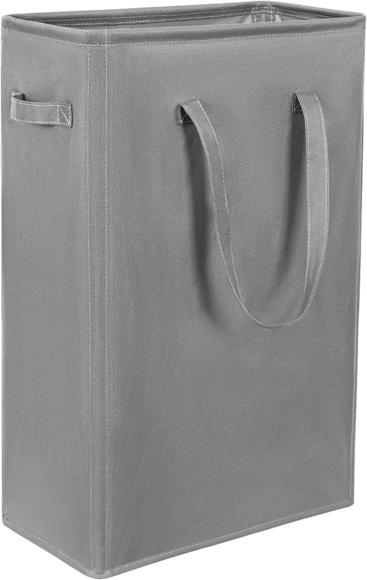 Chrislley 25-Inches Slim Laundry Hamper 60L Narrow Laundry Basket with Handle Foldable Dirty Clothes Portable Skinny Hamper Organizer Storage Bins (Grey)