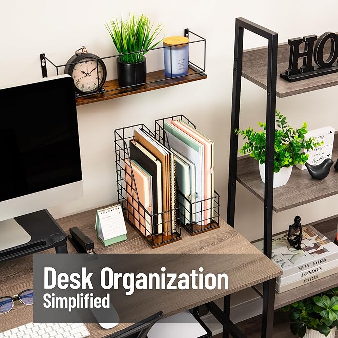Mind Reader Desktop Shelf for Office Organization and Display, Mounting Hardware Included, Metal and Wood, Brown