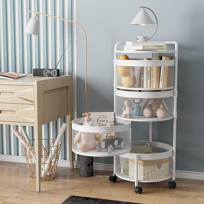 Garden 4 you Rotating Kitchen Storage Shelf Rack, 360° Rotating Fruit and Vegetable Storage Baskets,Multi-Layer Storage Shelf for Kitchen,Living,Room and Bathroom (White,4-Tier)