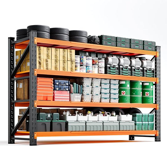 Letaya 71.3" W Metal Storage Shelves,5000LBS Heavy Duty Garage Shelving Units, 4 Tier Adjustable Utility Rack Shelf,Large Industrial Shelves,for Shop,Warehouse,Basement (71.3" W x 24" D x 70" H)