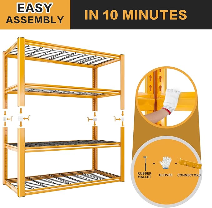 REIBII 40" W Garage Shelving 2240 LBS Storage Shelves Heavy Duty Metal Shelving 4 Tier Adjustable Metal Shelves for Warehouse Basement Kitchen Pantry Commercial Industrial 40" W × 19.5" D × 59.5" H