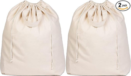 Canvas Laundry Bags - Extra Large, Heavy Duty, 100% Cotton Laundry Bag with Straps, Handles, and Drawstring - College Dorm Laundry Bag in XL Size - Washable, Foldable Laundry Basket Liner (2 Pack)