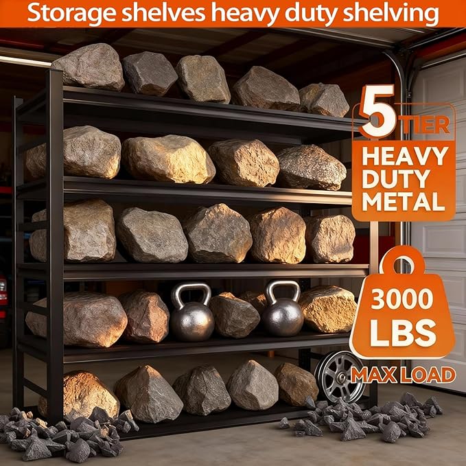 Metal Garage Shelving Unit, Heavy Duty Adjustable Storage Shelves, Steel Shelving, 3000 lbs Capacity, Industrial Shelves for Heavy Tools and Equipment, 5Tier-47.2" Wx 18" Dx 77.4" H