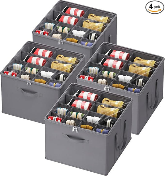 Lifewit Shoe Storage Organizer for Closet, Fabric Large Shoe Box Storage Containers with Clear Cover, Foldable Bins for Boots Heels Sneakers Fits 48-64 Pairs (Each 12-16 Pairs) 4 Pack Gray