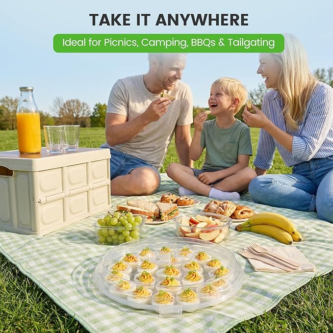 HANSGO Deviled Egg Containers with Lid, Portable Deviled Egg Platter Carrier Holder Trays with 22 Slots for Holiday Party and Home Kitchen, Clear