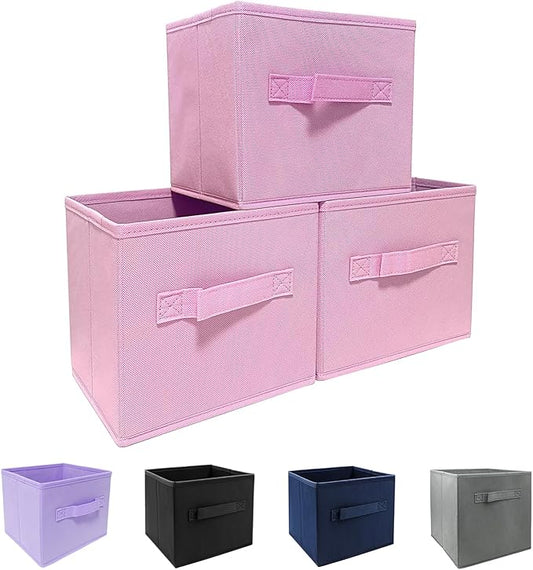 EBIGIC Storage bins collapsible storage bins,cube storage organizer （Pack of 3） 10.5 * 10.5 * 11 inch,For home and office Collapsible Closet Shelf Organizers, Drawer Organizers(Pink)