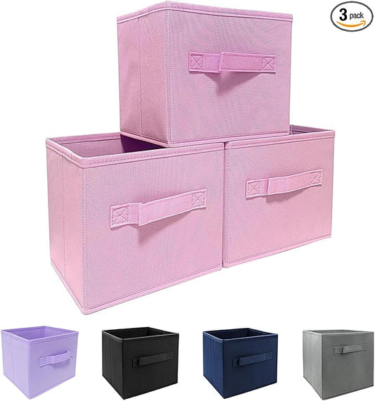 EBIGIC Pink Storage Bins 3Pack 9.0"x7.5"x7.5" Fabirc Foldable Closet Toy Organizer Collapsible Cloth