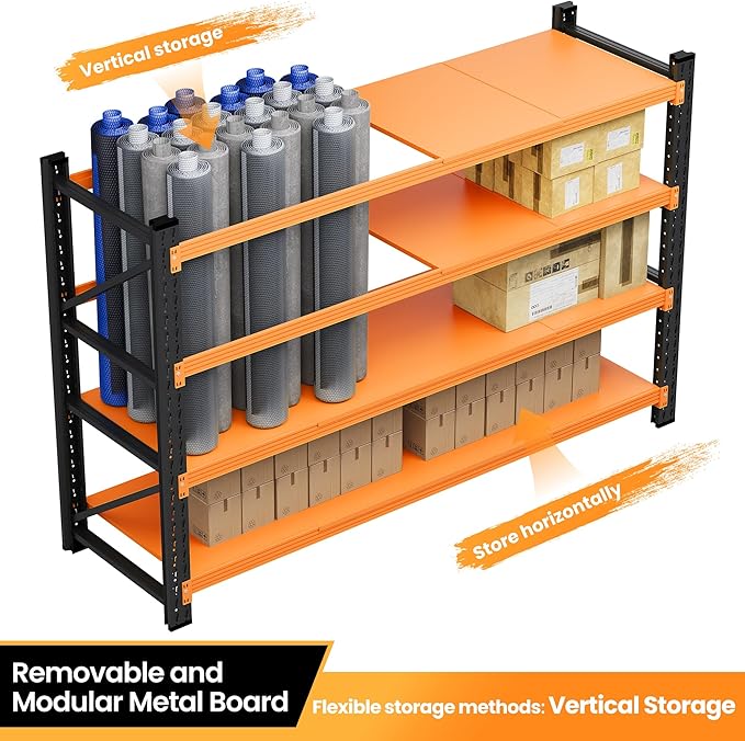 60" Wide Garage Shelving Heavy Duty, 24" Deep Large Storage Shelves, 4 Tier Tall Steel Industrial Shelving, 5000 LBS Adjustable Standing Shelf for Warehouse/Shop 60" W x 24" D x 70" H