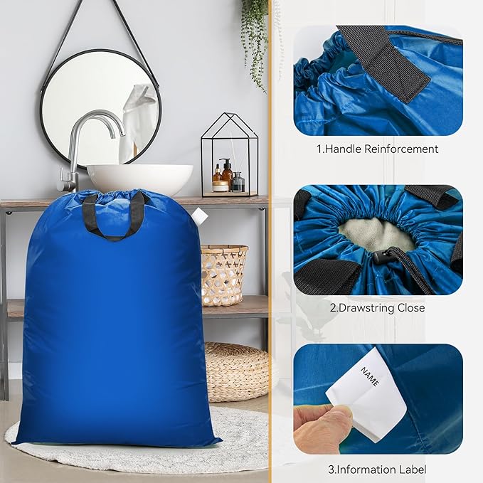 Isink Extra Large Laundry Bag With Handles, Heavy Duty, Travel Laundry Bag for Dirty Clothes, 28" x 40" (Blue)