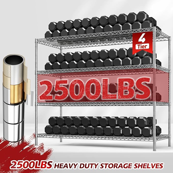 75.6" H Storage Shelves 2500LBS Garage Shelving Unit with Wheels Metal Shelving Heavy Duty Wire Shelves for Storage Rack Adjustable Pantry Shelf Commercial Shelving for Kitchen Garage,55.5''W X 24" D