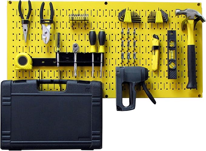 Wall Control Modular Pegboard Tool Organizer System - Wall-Mounted Metal Peg Board Tool Storage Unit for Wall Storage Tiling (Yellow Pegboard)