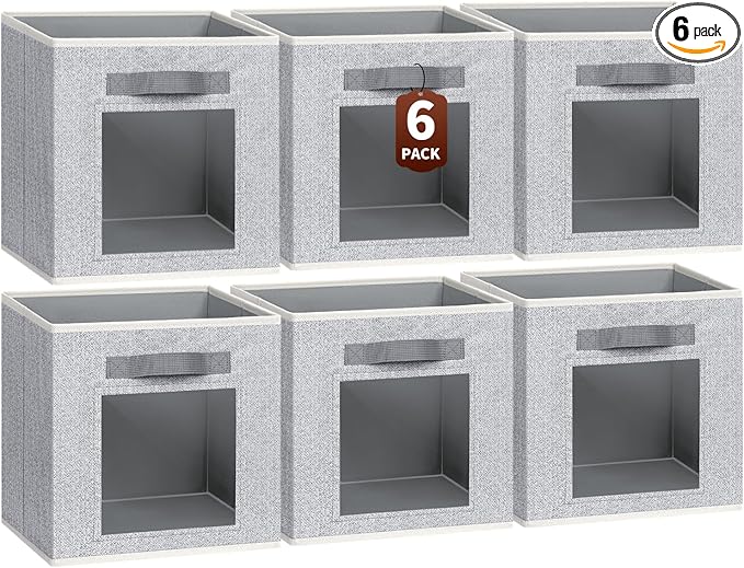 Homsorout Linen Closet Organizers and Storage - 6 Pack Cube Storage Bins with Handle, Fabric Storage Bins for Shelves, 11 inch Bins for Organization, Cubes Organizer for Home, Blended