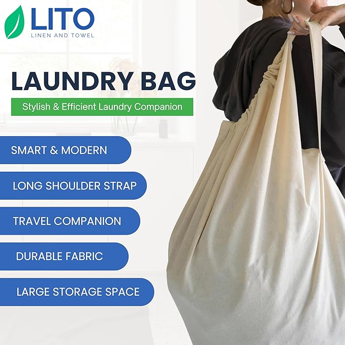 Laundry Bags| Storage bag| Heavy Duty Canvas Cotton Long Strap with Drawstring Closure| Travel Bag for Dirty Clothes| Hamper Liner and Machine Washable for Home College Dorm| 2 Pack 28"x36"