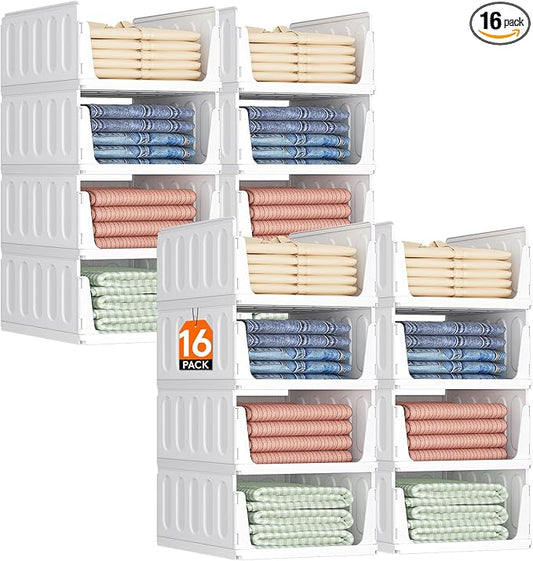 Lifewit 16 Pack Stackable Closet Organizers and Storage Basket for Clothes, Plastic Sweater Storage Bins for Wardrobe, Multifunctional Pants Organizer for RV, Pantry, Kitchen, Dorm, 32 cm/12.6 inch(L)