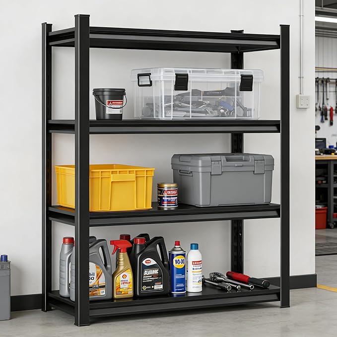 44''H*36W'' Garage Shelving Metal Garage Shelf Unit 4-Tier Storage Shelves Heavy Duty Shelf Organizer Industrial Shelves for Warehouse Basement Kitchen Pantry Commercial, Black