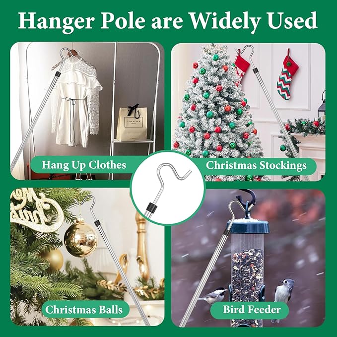 Clothes Hanger Reaching Hook,33 to 51Inch Clothing Hook Pole Long Christmas Light Hanging Extension Adjustable Clothes Rod Assist Tool Sponge Handle Shutters Pole Ceiling Home Reacher Poles