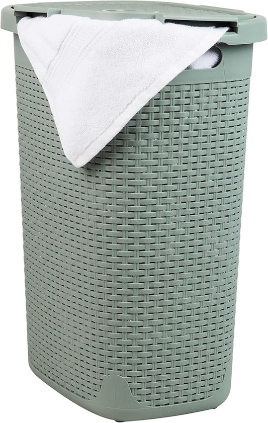 Mind Reader Slim Laundry Hamper with Lid, 60L Tall Clothes Basket, Narrow Tapered Design for Bathrooms, Closets and Laundry Rooms, Plastic, Mint
