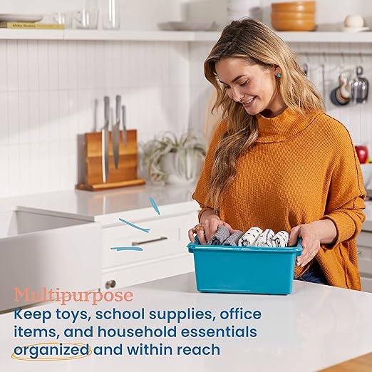 ECR4Kids Scoop Front Storage Bin, Multipurpose Organization, Turquoise, 5-Piece