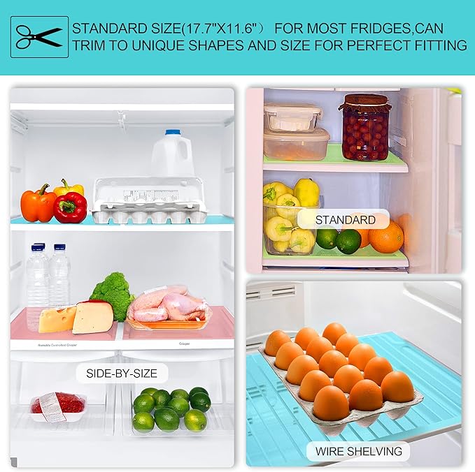 8 Pcs Refrigerator Liners Mats Washable, Refrigerator Mats Liner Waterproof Oilproof, Shinywear Fridge Liners for Shelves, Cover Pads for Freezer Glass Shelf Cupboard Cabinet Drawer (8 Black)