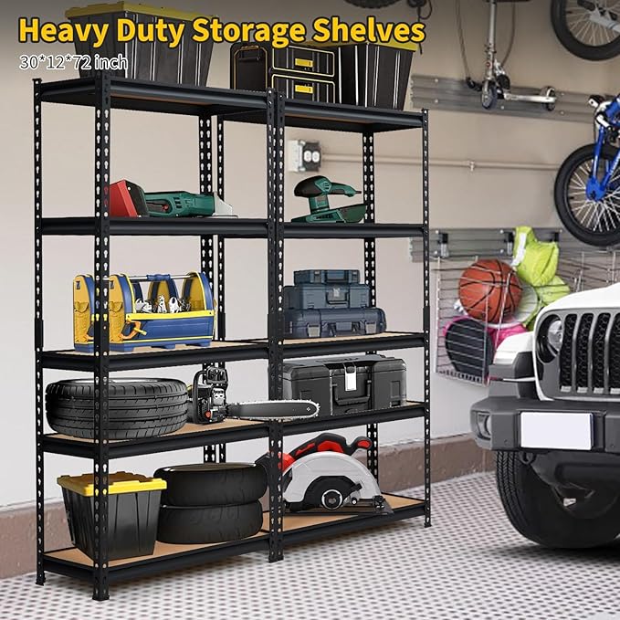 Heavy Duty Storage Shelves 5-Tier Shelving Unit, 2500 LBS Capacity Metal Rack for Garage Kitchen Pantry, Adjustable Shelves, 35" L x 18" W x 72" H