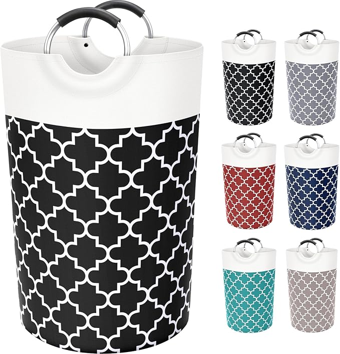 Fabspace Large Laundry Basket Laundry Hamper Bag Washing Bin Clothes Bag Collapsible Tall with Handles Waterproof Travel Bathroom College Essentials Storage for College Dorm, Family (Black) 115L