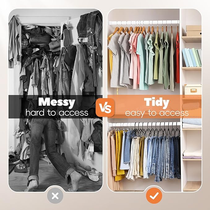 Closet Rod 30-51 Inches, Adjustable Heavy Duty Metal White Closet Rods for Hanging Clothes 1.3 Inches Diameter for Wardrobes Laundry