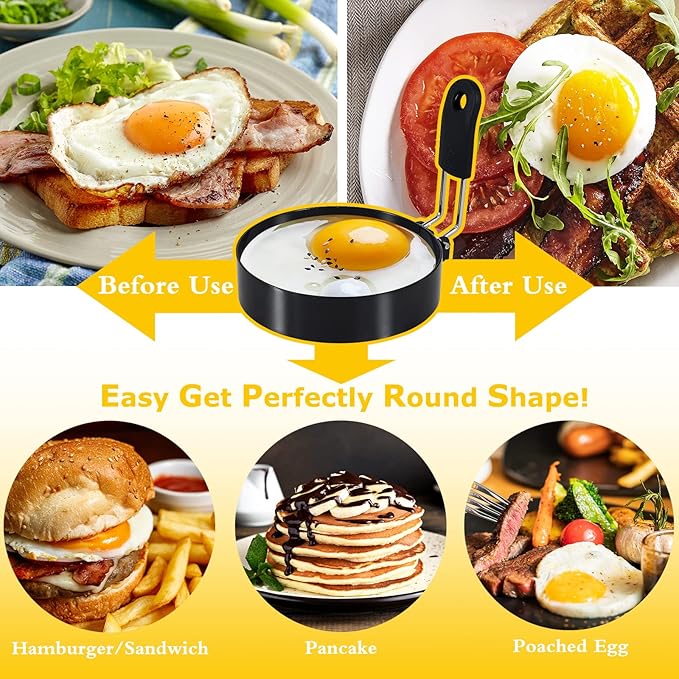 3-Pack 3.5'' Egg Rings Set with Silicone Handle, Stainless Steel Egg Cooking Rings，Nonstick，For Frying Eggs and English Muffins Pancake, Egg Mold Shaper For Breakfast