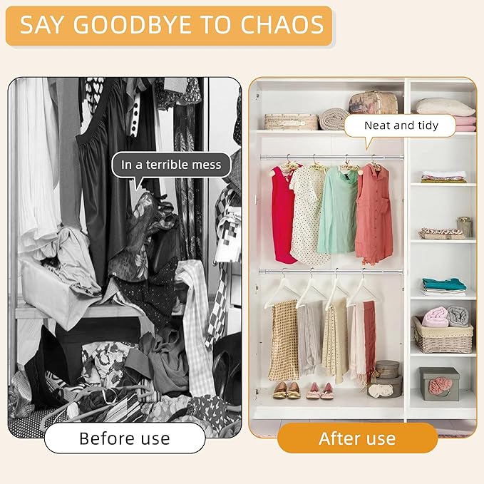 1.3 Inch Diameter Closet Rods for Hanging Clothes 17-28 Inch Adjustable, Metal Heavy Duty Closet Pole, Silver Closet Bar for Hanging Clothes, Suitable for Closet, Wardrobes, Bathroom, Windows