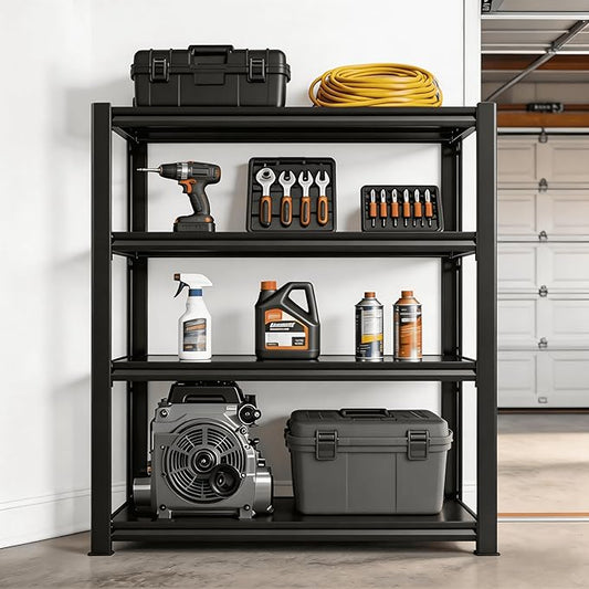 Metal Garage Shelving Unit, Heavy Duty Adjustable Storage Shelves, Steel Shelving, 2000 lbs Capacity Shelves for Heavy Tools and Equipment, 4 Tier, 35.4" Wx 13.8" Dx 44.1" H