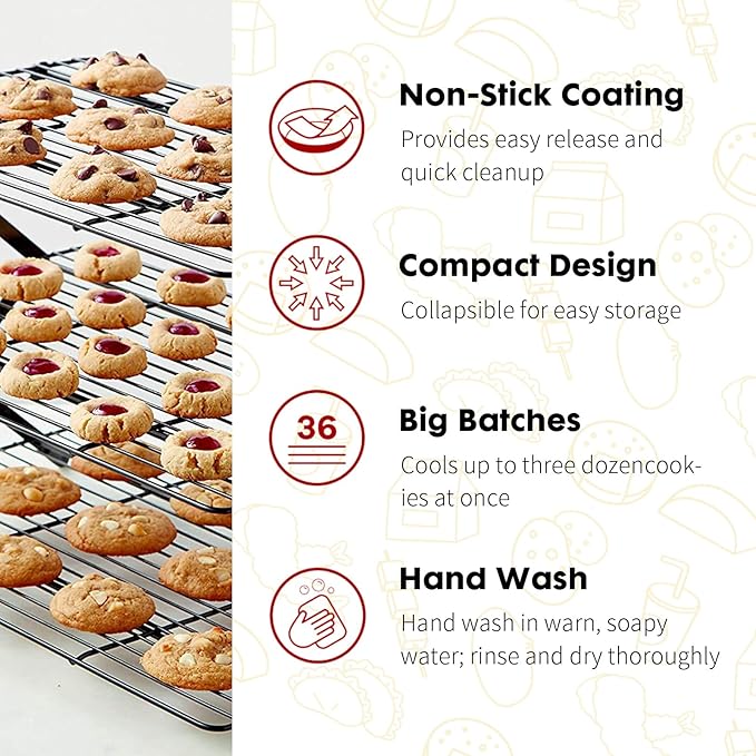 PowerKing 2-Tier Cooling Rack for Baking - 15.75" x 9.84" Stackable Stainless Steel Wire Rack, Non-Stick, Collapsible, Space-Saving Design for Cookies, Cakes, and More, Gifts for Baking Enthusiasts