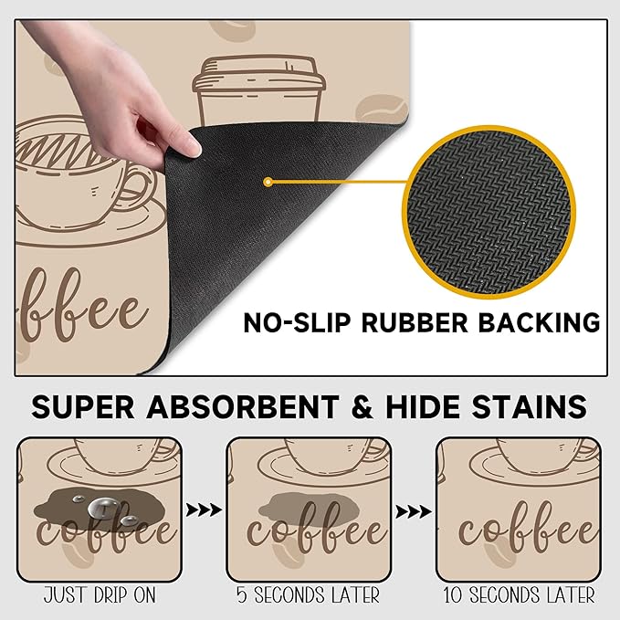 It's Coffee Time Coffee Mat 12" x 19", Non-Slip Absorbent Quick-Dry Mat, Protects Countertops from Spills Stains for Coffee Makers Espresso Machines