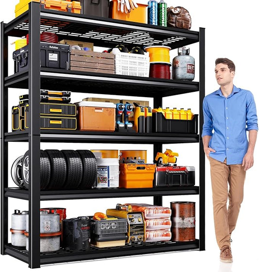 78" H Garage Shelving Heavy Duty Storage Shelves, 5-Tier Adjustable Metal Shelving Unit, Utility Garage Organizer Shelf for Basement, Pantry, Warehouse, Supermarket, 45.6" W x 19.7" D x 78" H