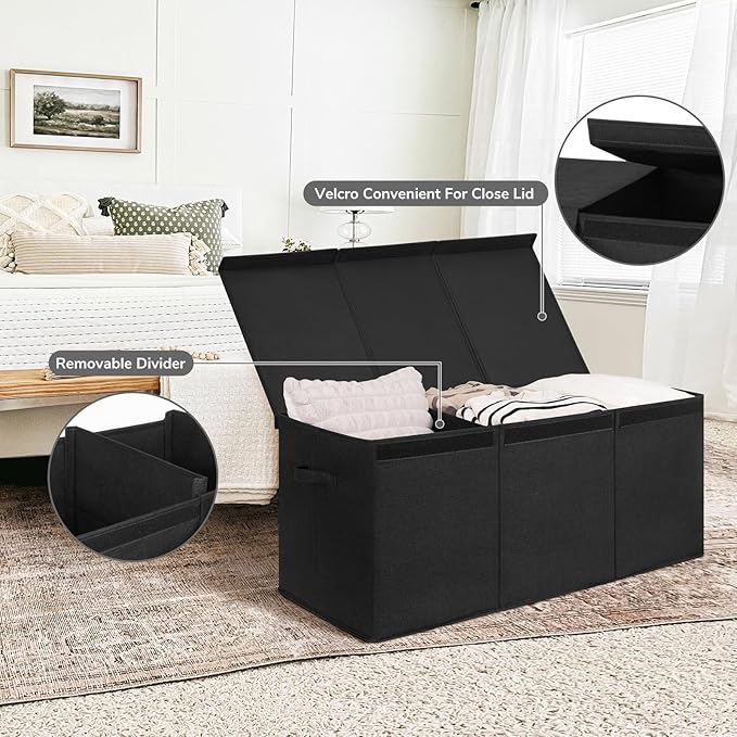INDRESSME 185L Extra Large Toy Box, Toy Storage Organizer Collapsible Storage Bins with Lids Toy Chest for Playroom, Living Room, Toy Baskets Storage Kids, Boys Girls 39" x 17" x 17" (Black)