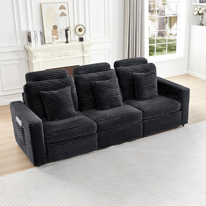 LEVNARY Modular Sofa Armrest Set of 2 with Side Storage Pockets, Faux Rabbit Fur Upholstered Arm Panels, Compatible with Modular Recliner System (Black)