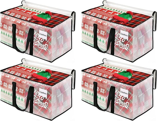 BlissTotes Clear Moving Bags Heavy Duty, 93L Extra Large Storage Bags with Zipper & Reinforced Handles, Waterproof PP Moving Totes for Clothes, Bedding, Comforters, Space Saving Storage (4 Pack)