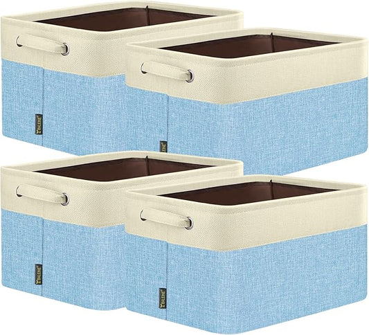 BALEINE 4 Pack Fabric Closet Storage Bins for Shelves, Linen Closet Organizers and Storage, Decorative Baskets for Organizing, Shelf, Clothes, Home, Office (Skyblue, 14''x10''x8.5'')