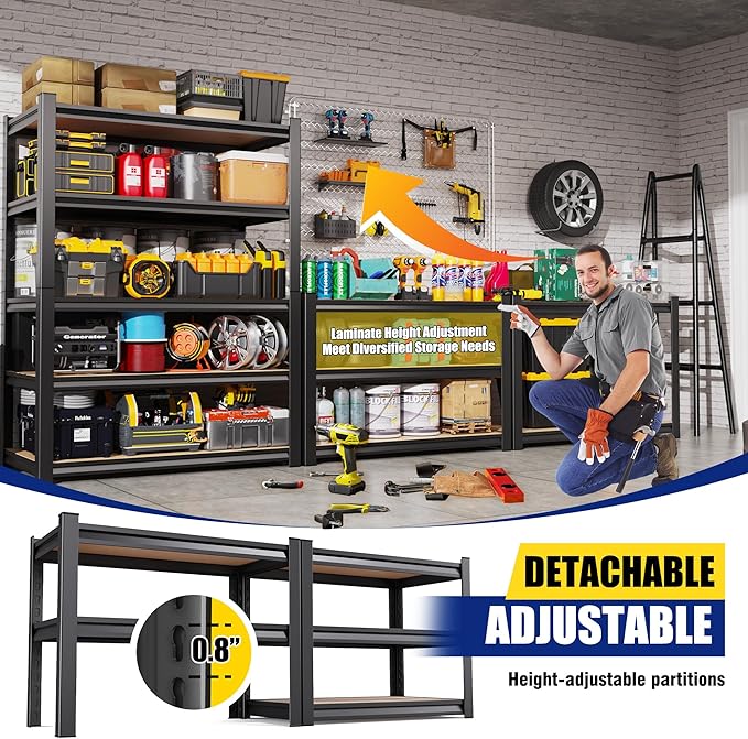 71.2"H-28"W-12"D Garage Shelving-5 Tier Garage Storage Shelves,Adjustable Heavy Duty Metal Shelving Unit and Storage Large Rack,Utility Steel Shelf For Warehouse Industrial Pantry Basement Organizers