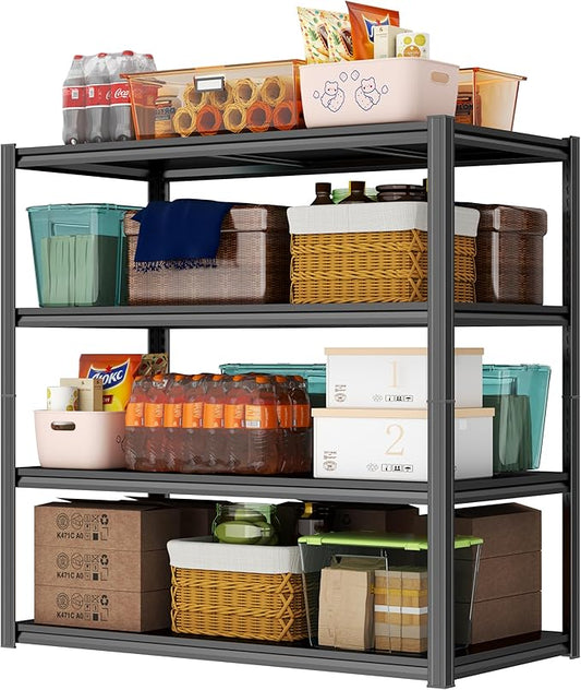 PRESTELION 54" H-47 W Storage Shelves Heavy Duty 2000LBS Garage Shelving 4-Tier Metal Shelf Adjustable Storage Rack for Basement, Warehouse, Pantry, Closet, Kitchen 54" H x v47.3 W x 23.6" D, Black
